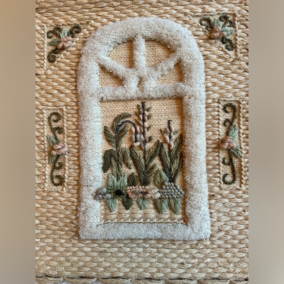 Vintage 1988 Jute Wall Hanging Window Floral Made in India Cottage Core Retro - Picture 5 of 8